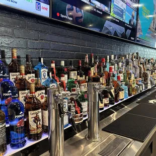 a row of liquor bottles