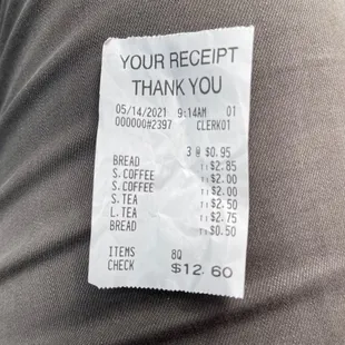 Over charged me. I only got four pieces of bread and I did not get any tea or coffee