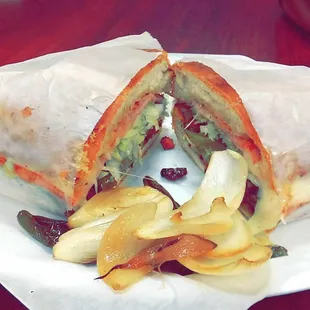 a sandwich and chips