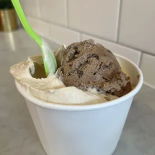 Side-by-Side Peanut Butter Ice Cream and Brownie Cookie Dough