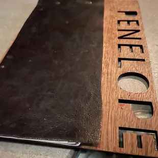 a close up of the name plate