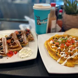 French Berry Toast,  Bacon Womelette