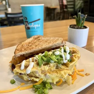 Bacon Lover Omelette and Coconut Cupcake latte.