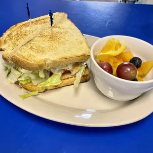 Breakfast sandwich with fruit!