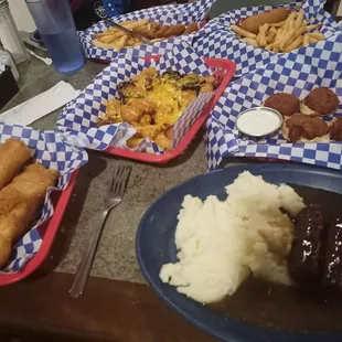 Food!  Bangers and mash, fish and chips, loaded tots, stuffed soft-shell crabs, and kids meals.