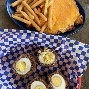 Scotch Eggs and Hot Shot Chicken Parmo. Get the special dressing!