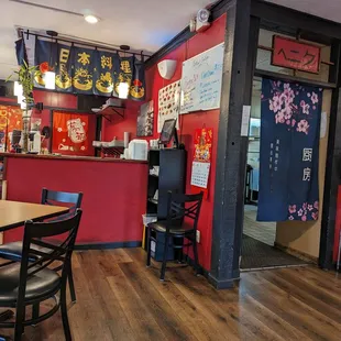 Into the kitchen and view of the sushi counter