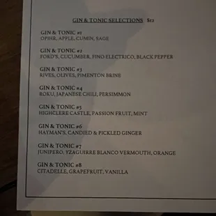 Gin and tonic selections Feb 11 2023 - IG @bougiefoodieboi