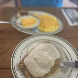 County fried steak and eggs