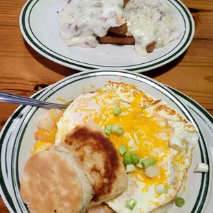Chipped Beef (top), Shrimp &amp; Grits (bottom).