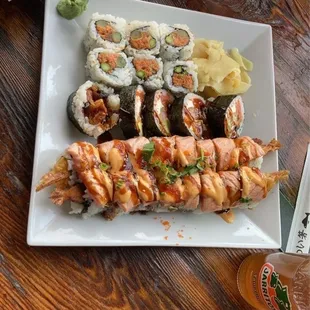 Two Benny Rolls. Rocking Roll behind and Spicy Tuna behind that.