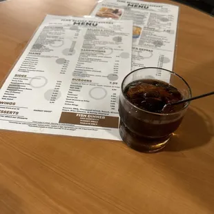 Menu and drink