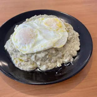 Biscuits and gravy with a couple over easy for the best breakfast in PA