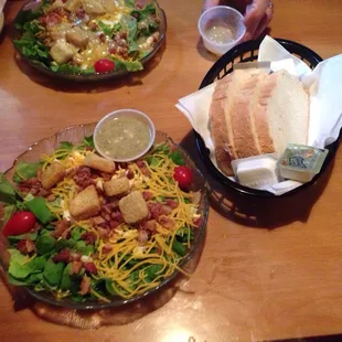 Side salad with Gorgonzola dressing. And dinner comes with bread. Thick hand sliced Italian.