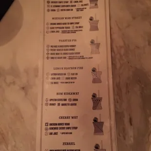 Cocktail menu