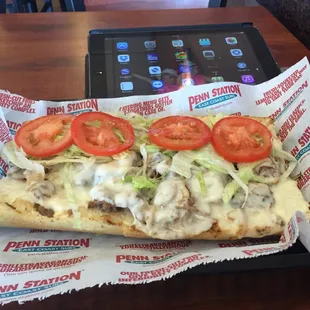 Ten inch Cheesesteak with lettuce and tomato added.