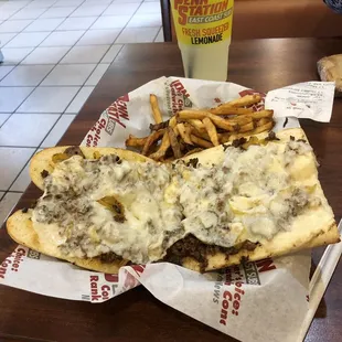 a sandwich and fries