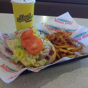 Hot Italian, fresh fries and fresh squeezed lemonade