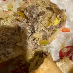 Cheesesteak with onion mushroom n banana peppers