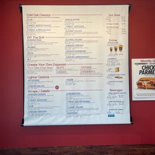 the menu of a restaurant