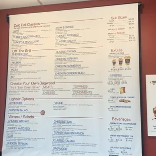 a menu for a fast food restaurant