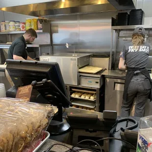 Toaster oven along with a griddle to prepare fresh hot submarine sandwiches.