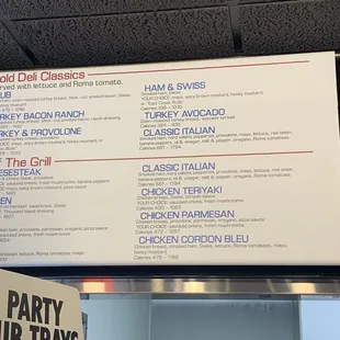 Half of the menu on the wall.