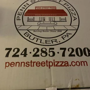 a pizza box with the logo of penn street pizza