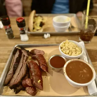 2 Meat Platter: Beef Brisket, Jalapeno Cheddar Sausage w/ Six Cheese Mac &amp; Cheese and BBQ baked beans
