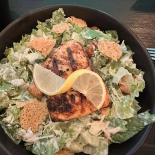 Salmon, chopped Caesar salad