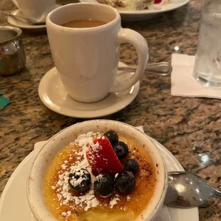 Creek brûlée (gluten free) and my husband tiramisu.