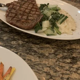 Ribeye with Bok Choy. Medium Rare. Great flavor.  Mashed potatoes were excellent.