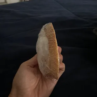 a hand holding a piece of bread