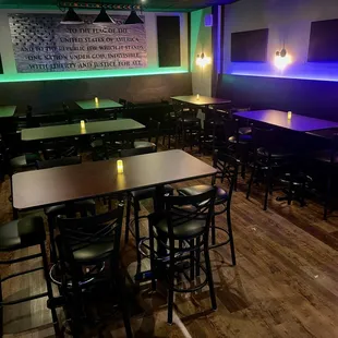 tables and chairs in a restaurant