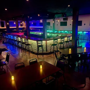 a bar with neon lights