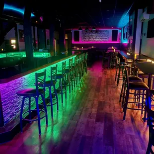 a bar with neon lights