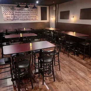 tables and chairs in a restaurant