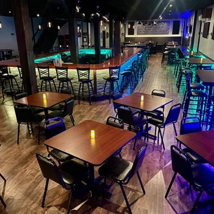 tables and chairs in a restaurant