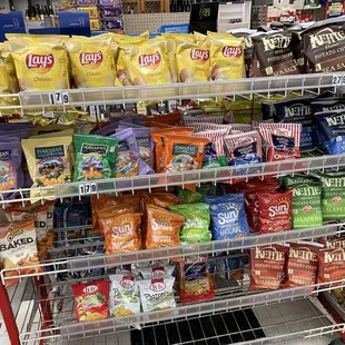 a display of chips and snacks