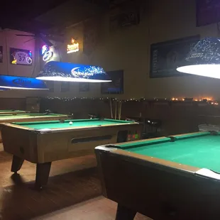 a row of pool tables