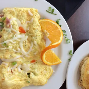 an omelet and biscuits