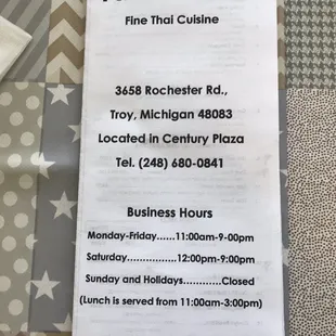 Take out menu