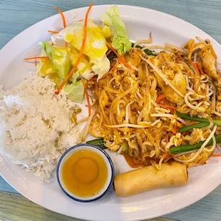 Pad Thai lunch special. Comes with egg drop soup too. 8.95