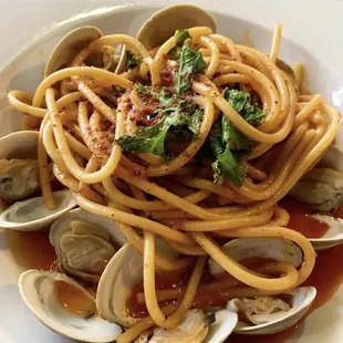 Bucatini &amp; Clams with white wine and nduja