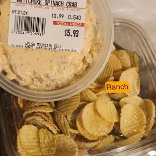 Artichoke spinach crab dip, and a chip.