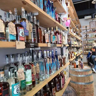 liquor bottles on shelves in a liquor store