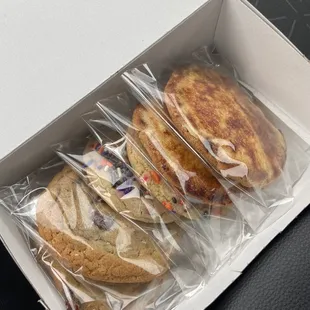 Salted chocolate chip, sprinkle and crème brûlée!  (Individually wrapped for me to stay fresh)