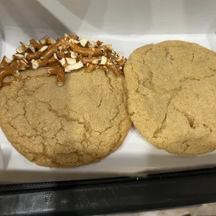 Caramel pretzel cookie and snickerdoodle