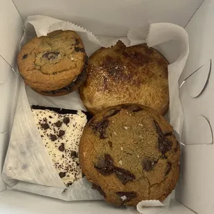 Chocolate chip cookie sandwich, Irish baileys brownie, chocolate chip, crème brûlée