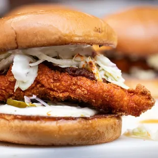 fried chicken sandwich with coleslaw slaw